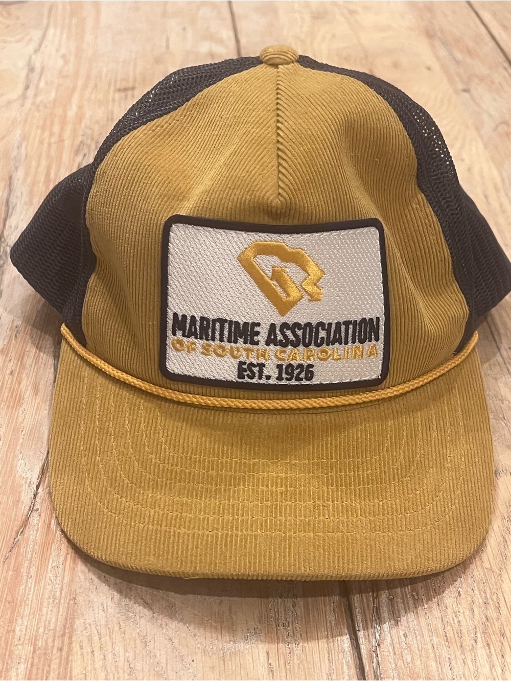 Maritime Association of South Carolina Corded Trucker Hat in Mustard and Brown